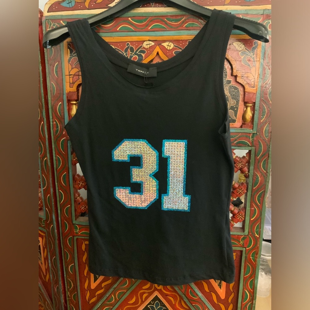 Black Tank Top with Sequin Number 31